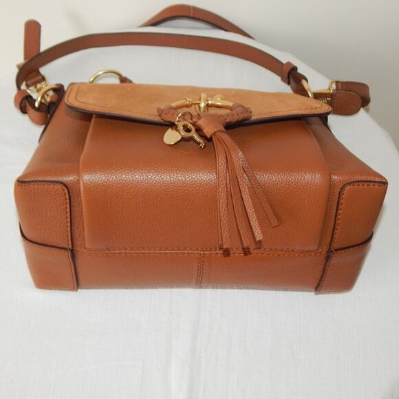 See By Chloe Joan Leather Suede Flap Top Zip Caramel Shoulder Bag Authentic NWT - Picture 10 of 16